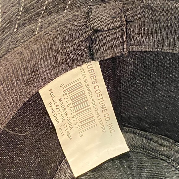 Unisex Black Fedora Hat White Thin Stripes - Picture 6 of 6